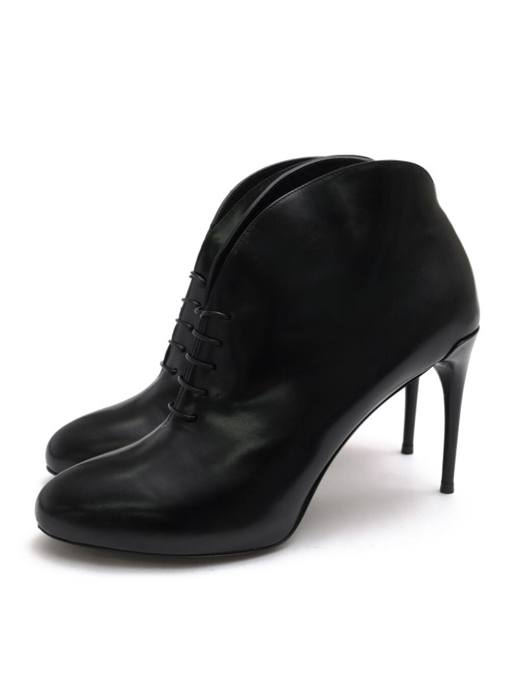 Gucci Short Boots Shoes Leather Black Lace Up Ankle Booties High Heels